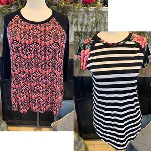 2 - Acting Pro stripes floral & Fash10n aztec Women's 2X short & 3/4 sleeve tops